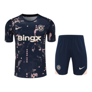 Kit Treino adulto - Camisa e Shorts - Chelsea Nike 24/25 - Azul com detalhes em salmão