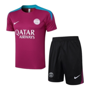 Kit Treino adulto - Camisa e Shorts - Paris Saint-Germain Nike 24/25 - Vinho e preto com detalhes em verde