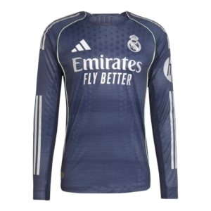Camisa Real Madrid II 25/26 manga longa - Torcedor Adidas Masculina - Azul com detalhes em amarelo