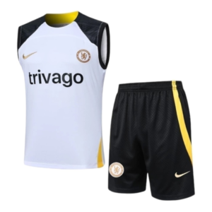 Kit Treino adulto - Camisa e Shorts - Chelsea Nike 23/24 - Branco e preto com detalhes em amarelo