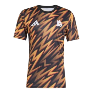 Camisa Roma Pré-jogo 25/26 - Torcedor Adidas Masculina - Preta com detalhes em laranja