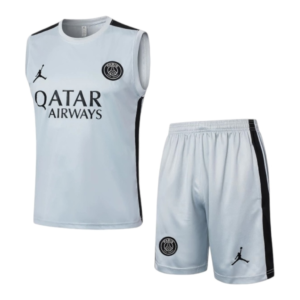 Kit Treino adulto - Camisa e Shorts - Paris Saint-Germain Jordan 23/24 - Cinza com detalhes em preto