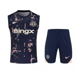 Kit Treino adulto - Camisa e Shorts - Chelsea Nike 24/25 - Azul com detalhes em salmão