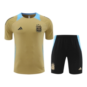 Kit Treino adulto - Camisa e Shorts - Seleção Argentina Adidas 24/25 - Bege e preto com detalhes em azul
