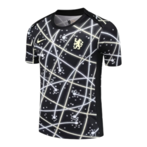 Camisa Chelsea Pré-jogo 25/26 - Torcedor Nike Masculina - Preta com detalhes em amarelo