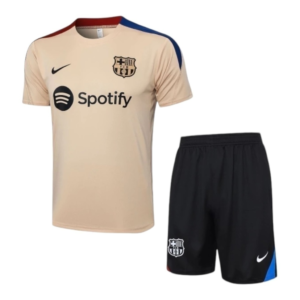 Kit Treino adulto - Camisa e Shorts - Barcelona Nike 24/25 - Bege e preto com detalhes em azul e vermelho