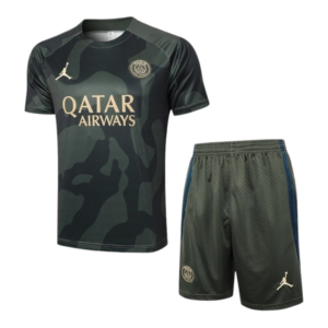 Kit Treino adulto - Camisa e Shorts - Paris Saint-Germain Jordan 24/25 - Verde camuflado