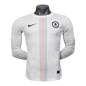 Camisa Chelsea II 25/26 manga longa - Jogador Nike Masculina - Branca com detalhes em azul e vermelho