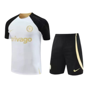 Kit Treino adulto - Camisa e Shorts - Chelsea Nike 23/24 - Branco e preto com detalhes em amarelo