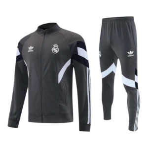 Conjunto Real Madrid Treino 25/26 - Masculino Adidas - Cinza com detalhes em azul e branco
