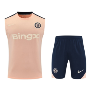 Kit Treino adulto - Camisa e Shorts - Chelsea Nike 25/26 - Salmão com detalhes em azul