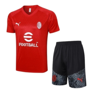 Kit Treino adulto - Camisa e Shorts - AC Milan Puma 23/24 - Preto e vermelho