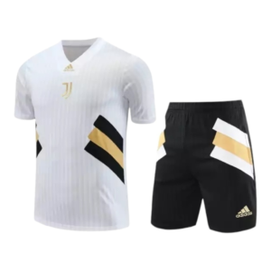 Kit Treino adulto - Camisa e Shorts - Juventus Adidas 23/24 - Branco e preto com detalhes em dourado
