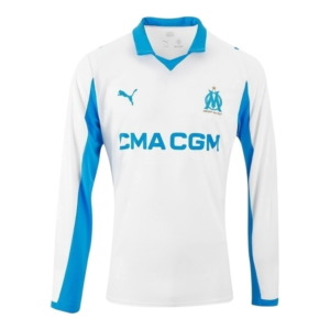 Camisa Olympique Marseille I 25/26 manga longa - Torcedor Puma Masculina - Branca e azul