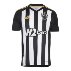 Camisa Atlético Mineiro I 25/26 - Torcedor Adidas Masculina - Preta com listras brancas com detalhes em amarelo e Com Patrocínio